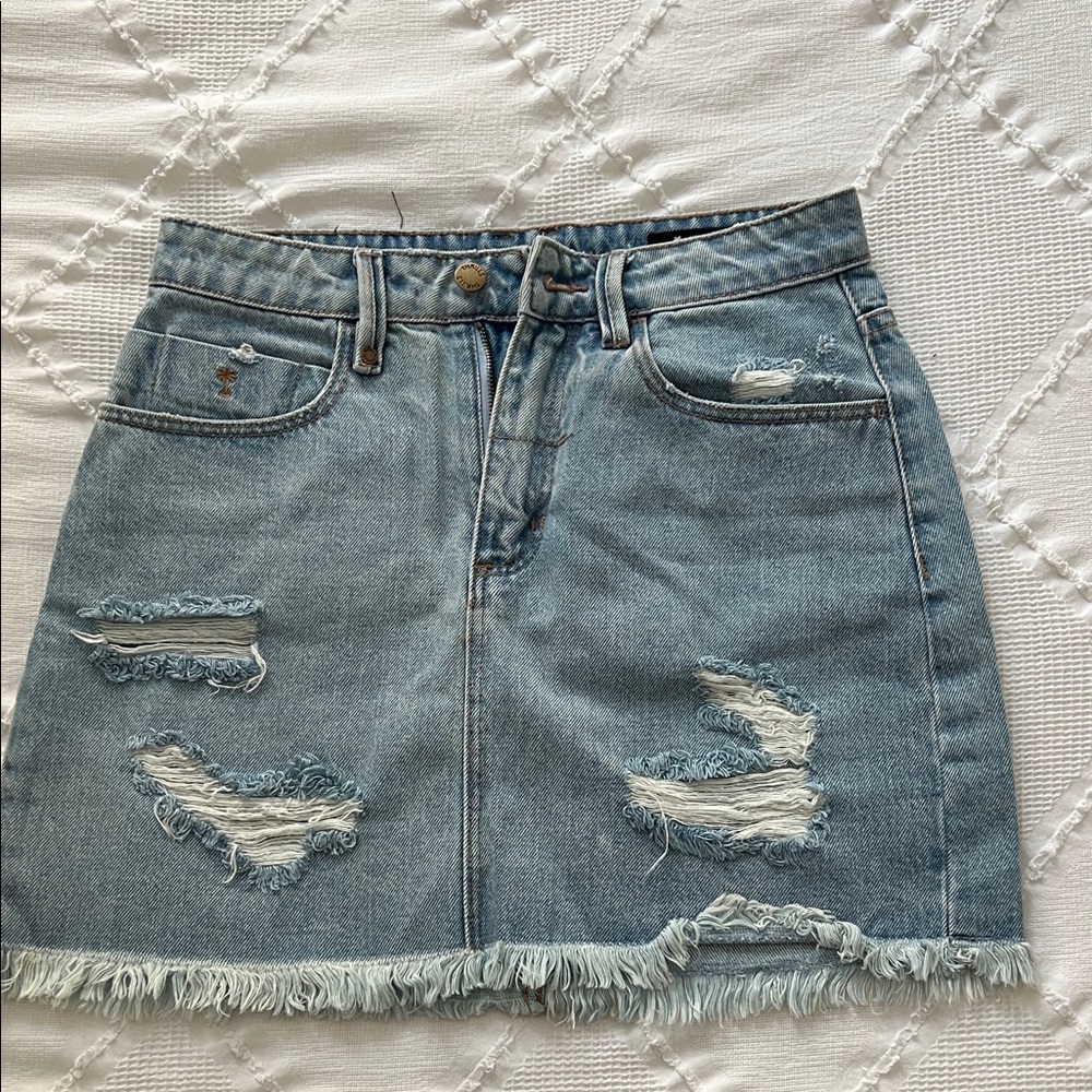 Thrills Blue Distressed Mini Skirt